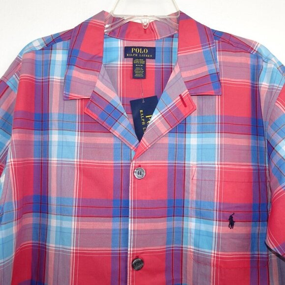 Polo Ralph Lauren Pajama Shirt Top Men's Size M Red Button Front Short Sleeve - Picture 2 of 8